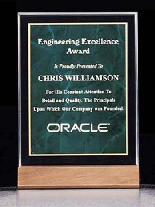 Walnut Emerald Marble Acrylic Award