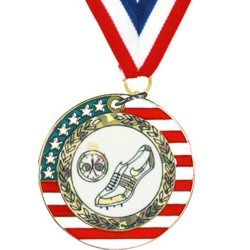 Stars and stripes two and one half inch running track insert medal