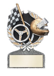 Elegant full color and economical auto racing theme resin.  A perfect participation award.