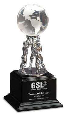 Clear Crystal Globe Teamwork Award