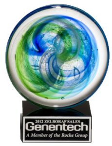 Art Glass Disk Blue Green Accents Award