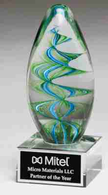 Blue and Green Helix Glass Award