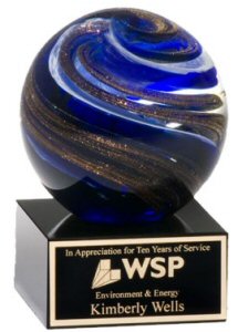 Metallic Glass Globe Service Award