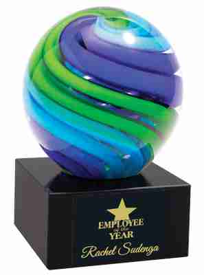 Blue and Green Art Glass Sphere Award