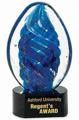 Blue Oval Swirl Art Glass Award
