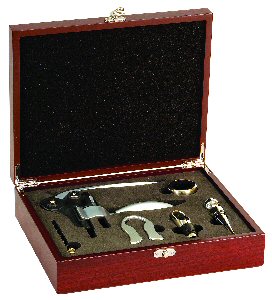 Five Piece Rosewood Finish Wine Gift Set