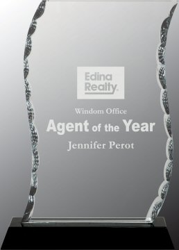 Scroll Facet Glass Award on Black Base