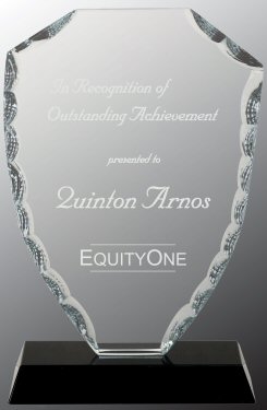 Shield Facet Glass Award on Black Base