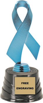 Blue Awareness Ribbon on a Round Base Trophy