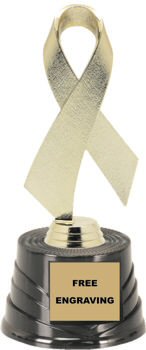 Gold Awareness Ribbon on a Round Base Trophy