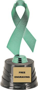 Green Awareness Ribbon on a Round Base Trophy